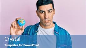  Presentation with world - PPT theme enhanced with handsome-hispanic-man-holding background and a teal colored foreground