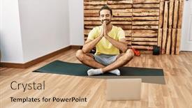  Presentation with video - Presentation theme enhanced with handsome-hispanic-man-meditating background and a  colored foreground