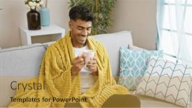  Presentation with yellow - Slide deck having handsome-hispanic-man-smiling and a gold colored foreground