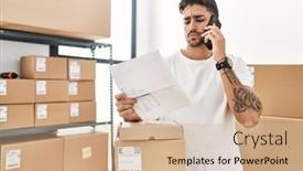  Presentation with speaking - Presentation theme having handsome-hispanic-man-speaking background and a soft green colored foreground