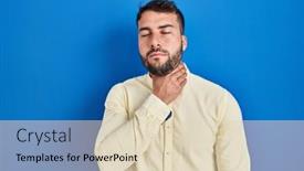  Presentation with sore throat - Slide set having handsome-hispanic-man-standing-over background and a soft green colored foreground
