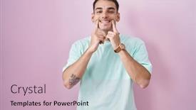  Presentation with mouth - Presentation theme enhanced with handsome-hispanic-man-standing-over background and a  colored foreground