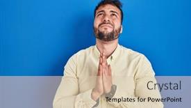  Presentation with praying hands - Presentation theme featuring handsome-hispanic-man-standing-over background and a lemonade colored foreground