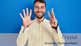  Presentation with eight - PPT layouts consisting of handsome-hispanic-man-standing-over background and a lemonade colored foreground