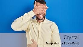  Presentation with blind - Presentation theme enhanced with handsome-hispanic-man-standing-over background and a  colored foreground