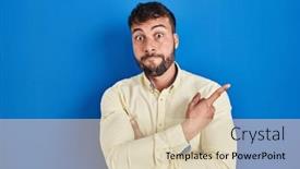  Presentation with forefinger - Slide set having handsome-hispanic-man-standing-over background and a lemonade colored foreground