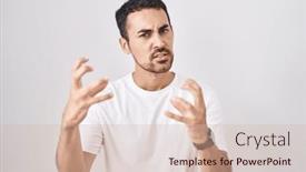  Presentation with yelling - PPT theme featuring handsome-hispanic-man-standing-over background and a soft green colored foreground