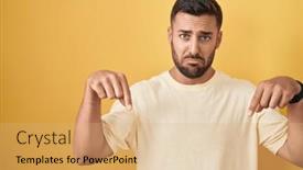  Presentation with upset - Slides enhanced with handsome-hispanic-man-standing-over background and a coral colored foreground