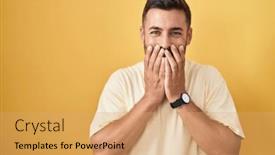  Presentation with scandal - PPT theme having handsome-hispanic-man-standing-over background and a coral colored foreground