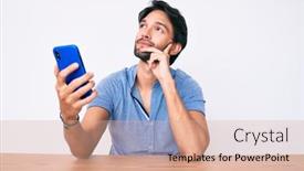  Presentation with smartphone - Amazing theme having handsome-hispanic-man-using-smartphone backdrop and a coral colored foreground