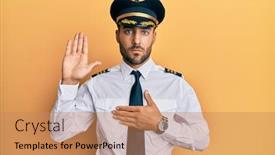  Presentation with airplane pilot - Audience pleasing presentation consisting of handsome-hispanic-man-wearing-airplane backdrop and a coral colored foreground