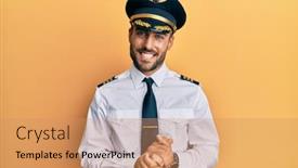  Presentation with airplane pilot - Presentation theme with handsome-hispanic-man-wearing-airplane background and a coral colored foreground