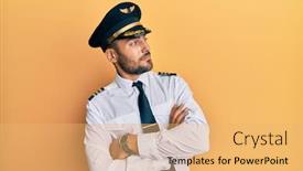  Presentation with airplane pilot - Audience pleasing PPT theme consisting of handsome-hispanic-man-wearing-airplane backdrop and a yellow colored foreground