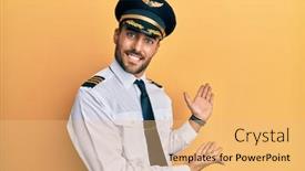 Presentation with airplane pilot - Cool new slide set with handsome-hispanic-man-wearing-airplane backdrop and a yellow colored foreground