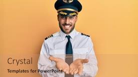  Presentation with airplane pilot - Colorful PPT theme enhanced with handsome-hispanic-man-wearing-airplane backdrop and a coral colored foreground