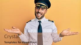  Presentation with airplane pilot - PPT layouts having handsome-hispanic-man-wearing-airplane background and a coral colored foreground