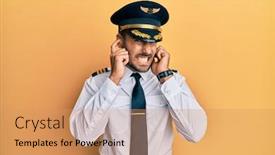  Presentation with airplane pilot - PPT layouts featuring handsome-hispanic-man-wearing-airplane background and a coral colored foreground