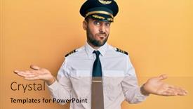  Presentation with airplane pilot - Colorful PPT layouts enhanced with handsome-hispanic-man-wearing-airplane backdrop and a coral colored foreground
