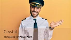  Presentation with airplane pilot - Beautiful slide set featuring handsome-hispanic-man-wearing-airplane backdrop and a coral colored foreground