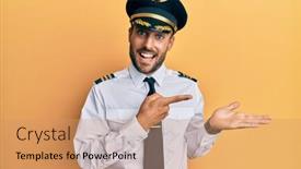  Presentation with airplane pilot - Audience pleasing PPT theme consisting of handsome-hispanic-man-wearing-airplane backdrop and a coral colored foreground