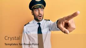  Presentation with airplane pilot - PPT layouts consisting of handsome-hispanic-man-wearing-airplane background and a coral colored foreground