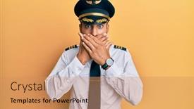  Presentation with airplane pilot - PPT theme featuring handsome-hispanic-man-wearing-airplane background and a coral colored foreground