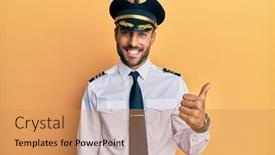  Presentation with airplane pilot - Beautiful presentation theme featuring handsome-hispanic-man-wearing-airplane backdrop and a coral colored foreground