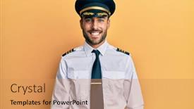  Presentation with airplane pilot - Audience pleasing presentation design consisting of handsome-hispanic-man-wearing-airplane backdrop and a coral colored foreground
