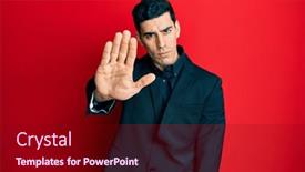  Presentation with hand palm - Theme enhanced with handsome-hispanic-man-wearing-business background and a crimson colored foreground
