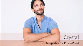  Presentation with thinking - Beautiful PPT theme featuring handsome-hispanic-man-wearing-casual backdrop and a coral colored foreground