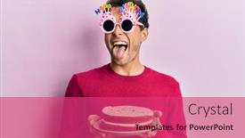  Presentation with happy birthday cake - Audience pleasing slide deck consisting of handsome-hispanic-man-wearing-funny backdrop and a red colored foreground