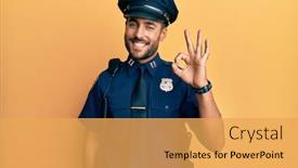  Presentation with police - Colorful presentation theme enhanced with handsome-hispanic-man-wearing-police backdrop and a yellow colored foreground