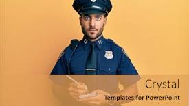  Presentation with traffic police - Slide deck featuring handsome-hispanic-man-wearing-police background and a yellow colored foreground