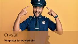  Presentation with great idea - Cool new presentation theme with handsome-hispanic-man-wearing-police backdrop and a gold colored foreground