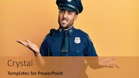  Presentation with hispanic - Amazing PPT theme having handsome-hispanic-man-wearing-police backdrop and a gold colored foreground