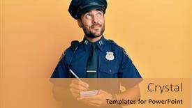  Presentation with traffic police - Audience pleasing PPT theme consisting of handsome-hispanic-man-wearing-police backdrop and a yellow colored foreground