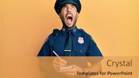  Presentation with traffic police - Audience pleasing presentation design consisting of handsome-hispanic-man-wearing-police backdrop and a yellow colored foreground