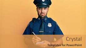 Presentation with traffic police - PPT layouts enhanced with handsome-hispanic-man-wearing-police background and a yellow colored foreground