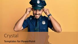  Presentation with police - PPT layouts consisting of handsome-hispanic-man-wearing-police background and a gold colored foreground
