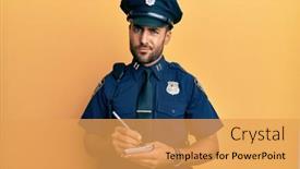  Presentation with traffic police - Colorful PPT layouts enhanced with handsome-hispanic-man-wearing-police backdrop and a yellow colored foreground