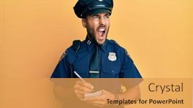  Presentation with traffic police - Audience pleasing presentation consisting of handsome-hispanic-man-wearing-police backdrop and a yellow colored foreground