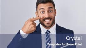  Presentation with nose - Slides featuring handsome-hispanic-man-wearing-suit background and a ocean colored foreground