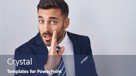  Presentation with talk - Presentation theme having handsome-hispanic-man-wearing-suit background and a ocean colored foreground