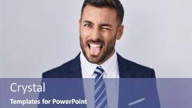  Presentation with emotion - PPT theme having handsome-hispanic-man-wearing-suit background and a ocean colored foreground