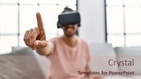  Presentation with virtual reality - Presentation theme enhanced with handsome-hispanic-man-wearing-virtual background and a  colored foreground