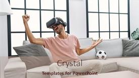  Presentation with virtual reality - Presentation consisting of handsome-hispanic-man-wearing-virtual background and a  colored foreground