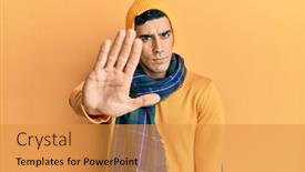  Presentation with hand palm - Amazing presentation having handsome-hispanic-man-wearing-wool backdrop and a gold colored foreground