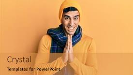  Presentation with praying hands - Presentation theme with handsome-hispanic-man-wearing-wool background and a gold colored foreground