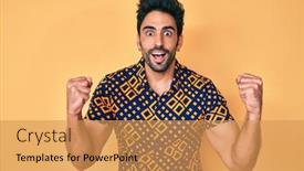  Presentation with 80s disco - Audience pleasing slide set consisting of handsome-hispanic-man-with-beard backdrop and a yellow colored foreground