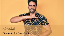  Presentation with 80s disco - Slides enhanced with handsome-hispanic-man-with-beard background and a yellow colored foreground